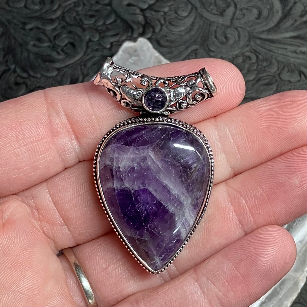 Natural Chevron Amethyst Gemstone Pendant Stone Crystal Jewelry